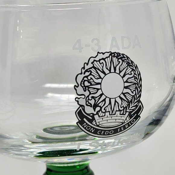 Military-Themed Green Glass Goblets With "I Strike" & 4-3 ADA Design Spiral Stem - Picture 3 of 6